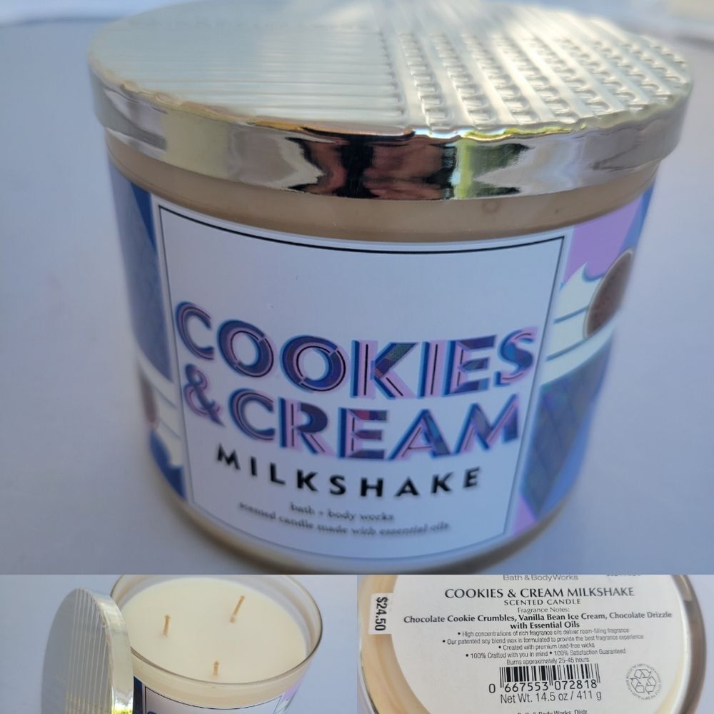 NEW COOKIES & CREAM MILKSHAKE CHOCOLATE SCENT candle with lid NWT